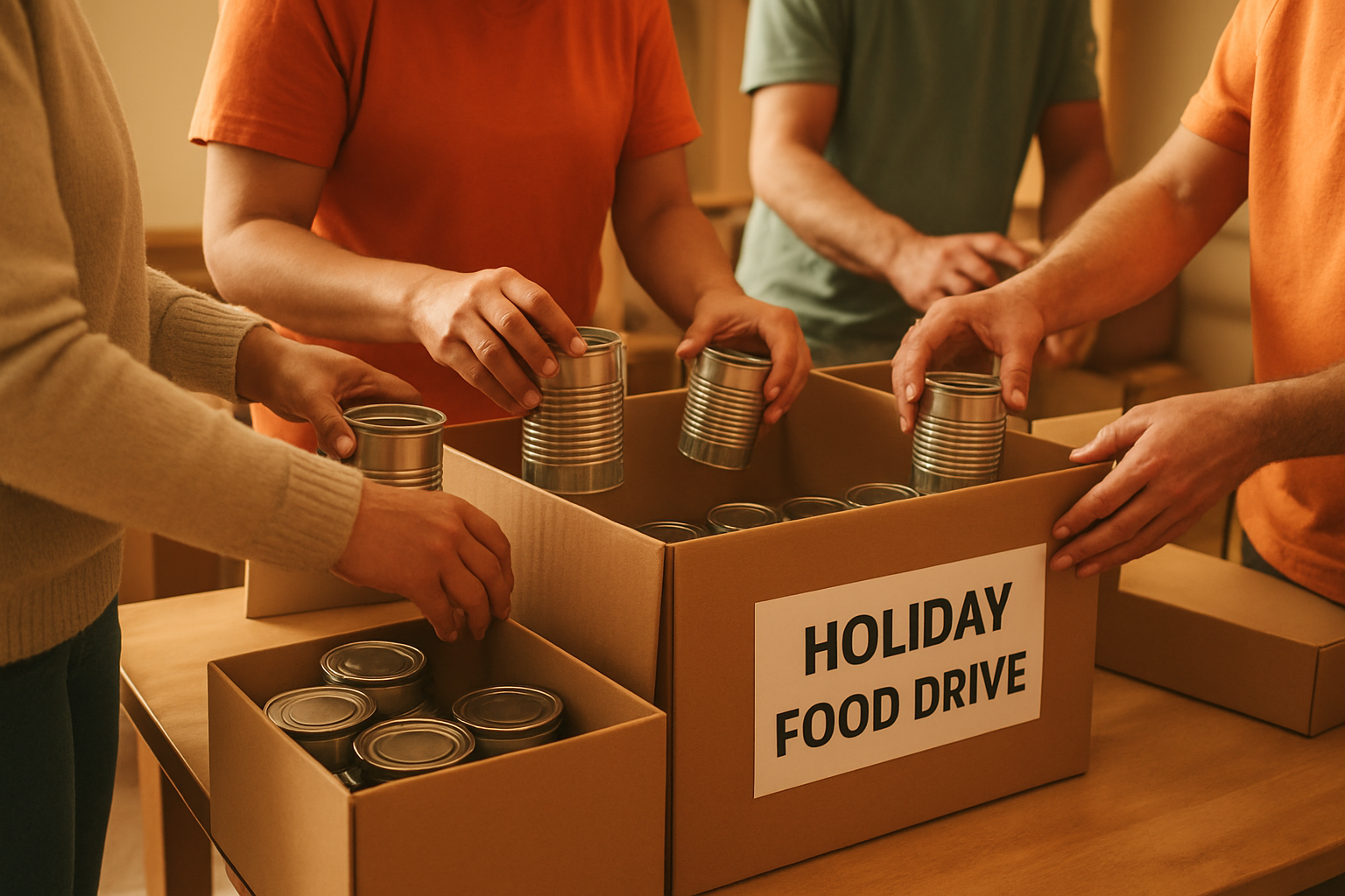 Volunteers sorting donated food at a community center